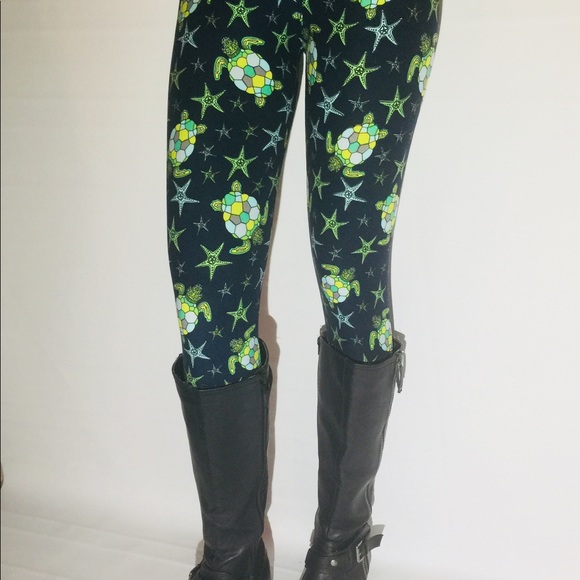 NEW WOMEN’S SEA TURTLES LEGGINGS OCEAN PRINT - Picture 4 of 5